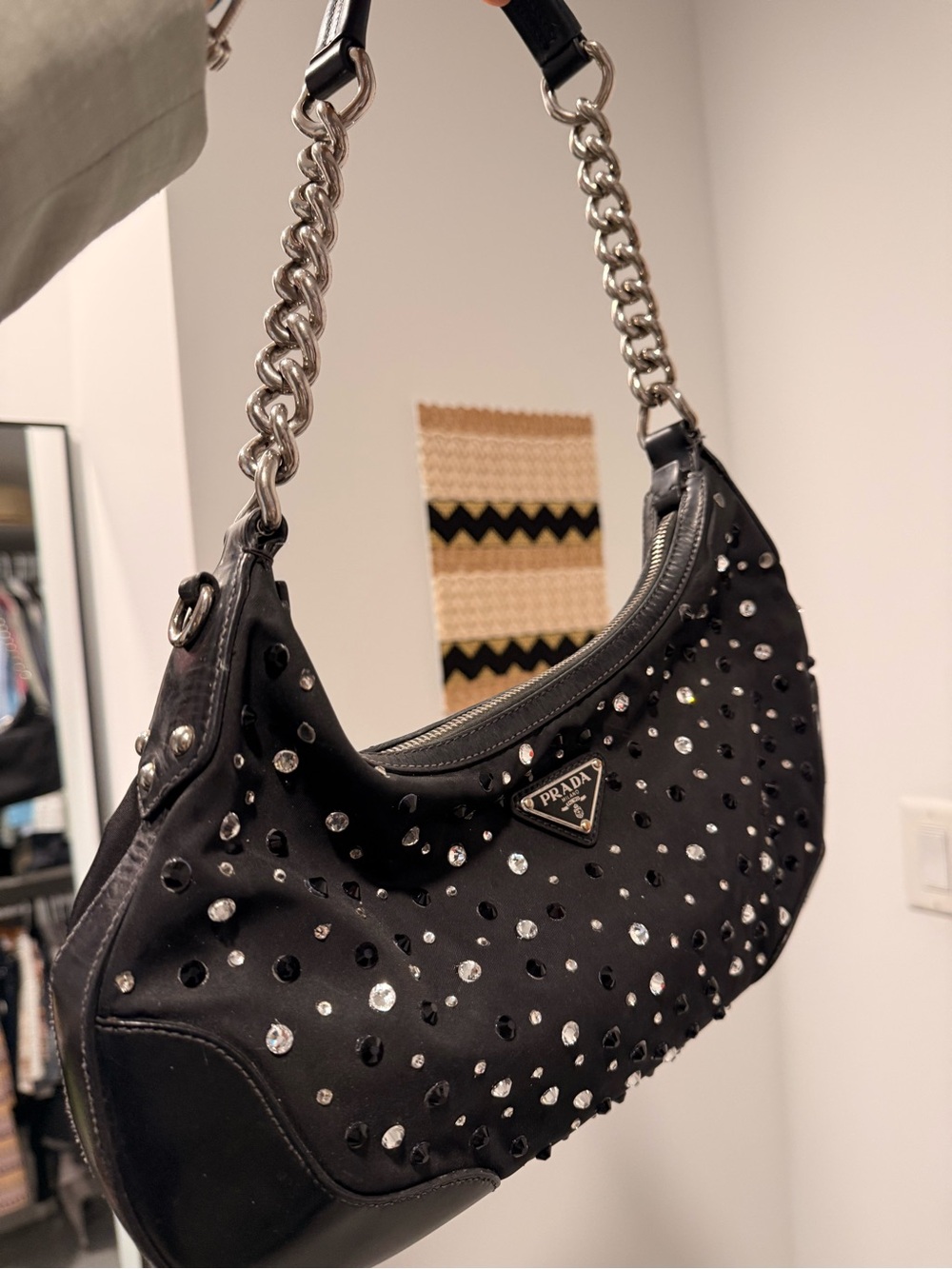 Prada Black Studded Chain Shoulder Bag